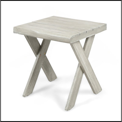 Rustic Acacia Wood Patio Side Table With Sandblast Finish And Classic Cross Base, Perfect For Outdoor Use