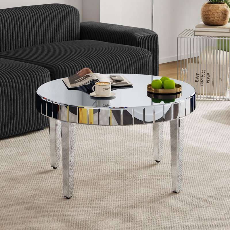 Table basse ronde à miroir 31,5 po avec plateau en verre