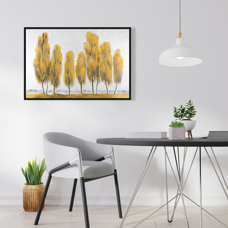 Sept arbres jaunes abstraits - art sur toile encadré moderne