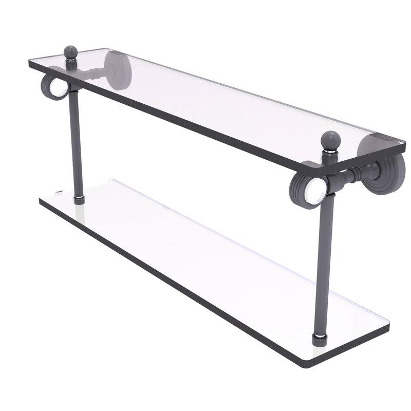 Jarrell 2 Piece Glass Tiered Shelf, 5.12" H x 22" W x 9.3" D, Matte Gray