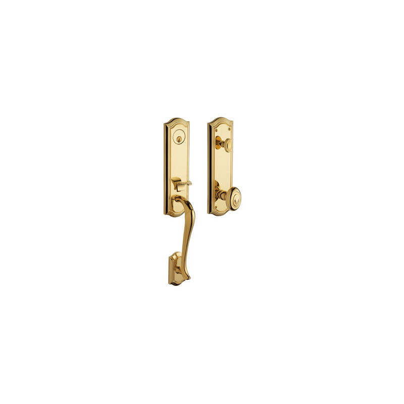 Bethpage Handleset with Deadbolt and Bethpage Door Lever and Rosette, Keyed Alike, Yes, Lifetime Polished Brass
