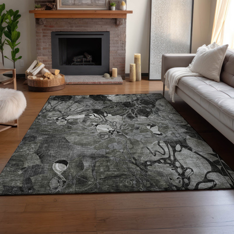 Tapis gris Cerrito AMF558 lavable à la machine de qualité supérieure, Rectangle 9 pi x 12 pi