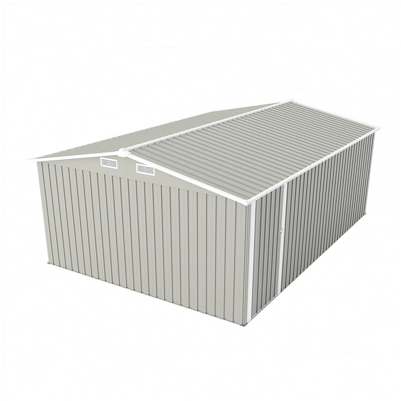 Campcraft Outdoor Storage Shed 10×14 FT with 3 Lockable Doors,4 Air Vents & Sloped Roof,Utility Tool Shed Metal Storage Garden Sheds Frame and 4 Vents,for Backyard,Patio,Lawn,Light Grey