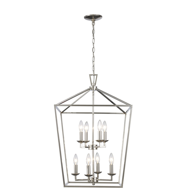 Lustre géométrique 8 lumières Hertford , H 29,5 po x l 19 po x P 19 po, Chrome poli