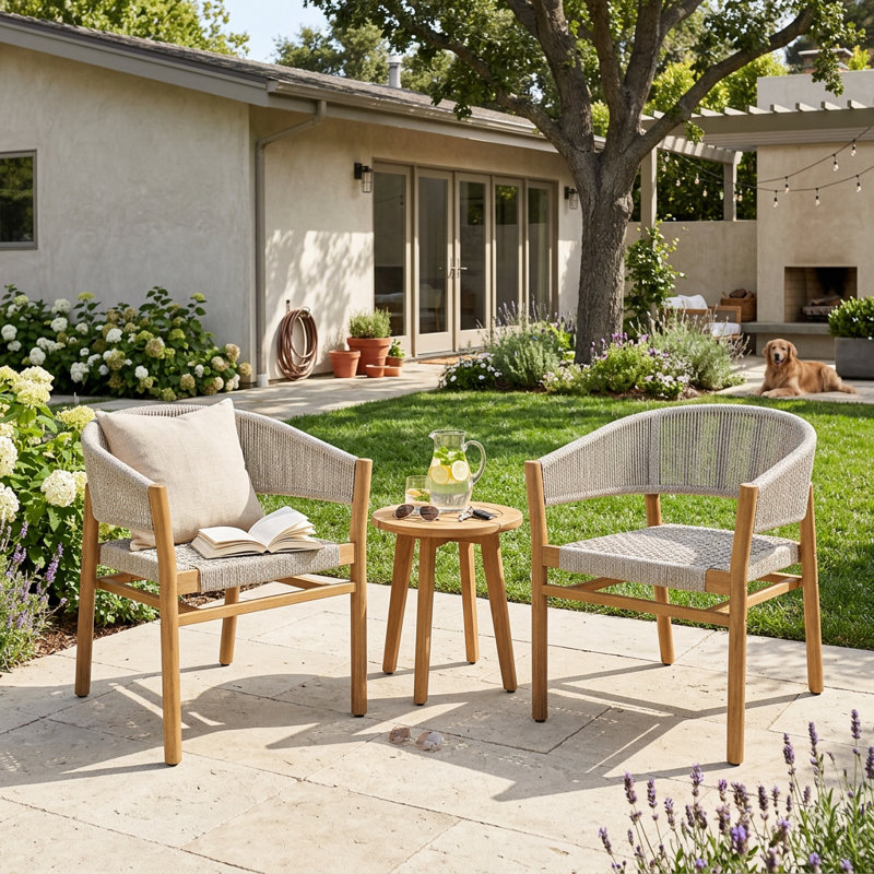 Ensemble de 2 chaises d'extérieur tissées, sièges de jardin confortables pour les espaces extérieurs et extérieurs, Naturel