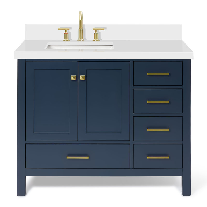 Ensemble de meuble-lavabo simple 43 po Cambridge, Bleu minuit, Forme rectangulaire, Gauche