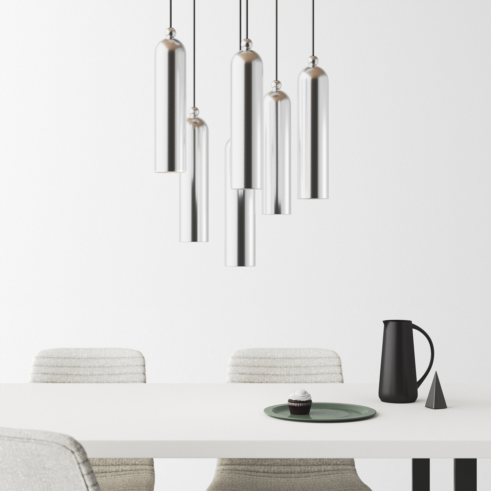 Harly 6 Light Metal Dimmable Pendant, Brushed Nickel