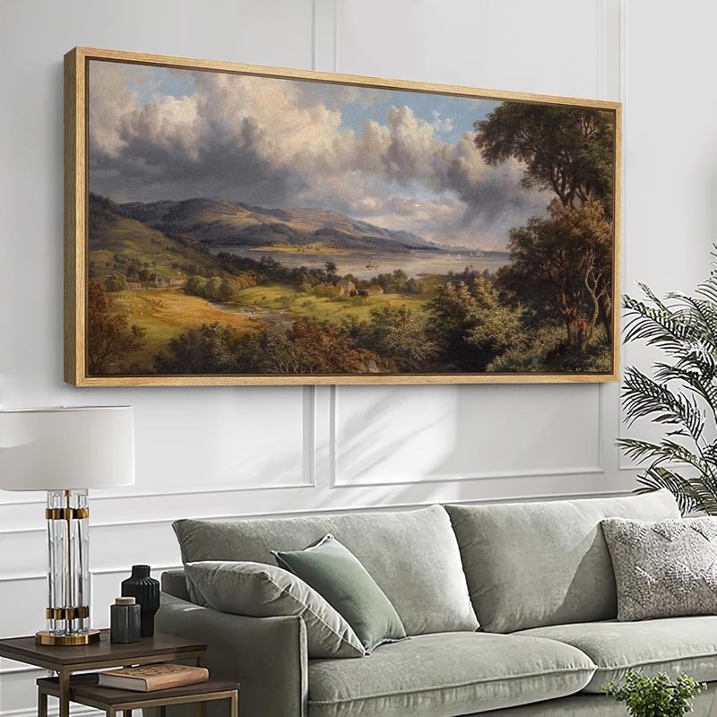 Art rustique, campagne rustique, campagne idyllique avec Rolling Hills and Farms, H 30 po x l 60 po, Naturel