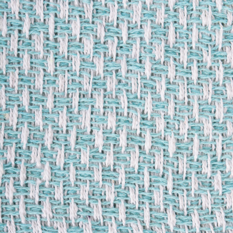 Aqua Blue Cotton Woven Throw Blanket with Fringe