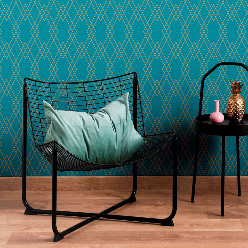 Rouleau de papier peint adhésif Daryia Luxury Art Deco, L 8,5 pi x l 24 po, Bleu/doré