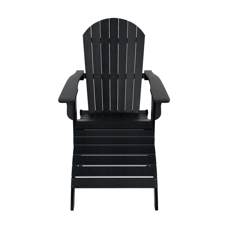 Chaise Adirondack pliante en plastique avec repose-pieds Arrlo, Noir