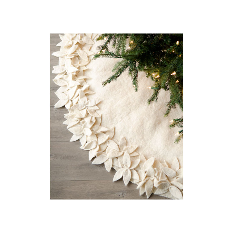 Overlapping Flowers Christmas Tree Skirt, Cream, 48" W