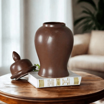 Pot de gingembre brun en céramique émaillée pour décoration intérieure fait à la main - grand