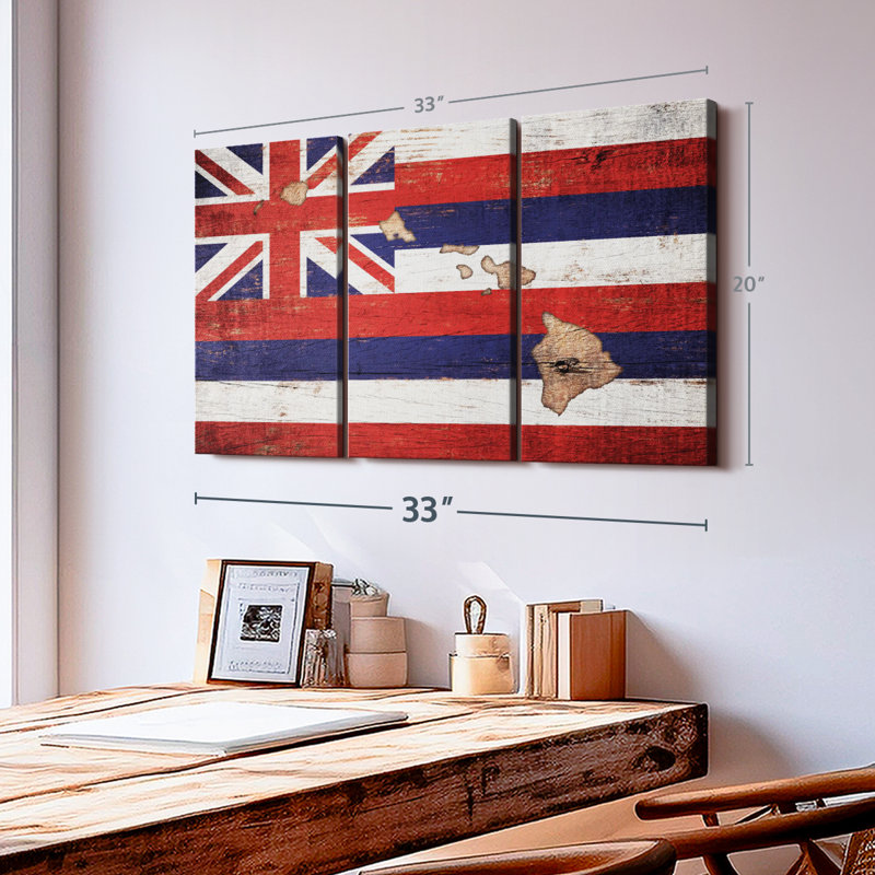 «State Map Over Hawaii Flag», reproduction sur toile, H 20 po x l 33 po