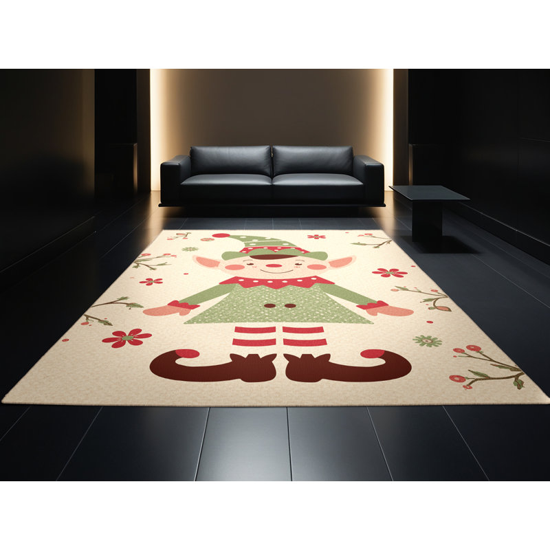 Tapis abstrait moderne et contemporain lavable à la machine de Noël Dreshertown - reliure beige, 8 x 12