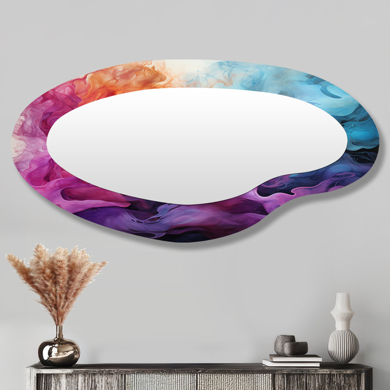 Encre liquide liquide, nuages magenta mauve - miroir mural moderne abstrait