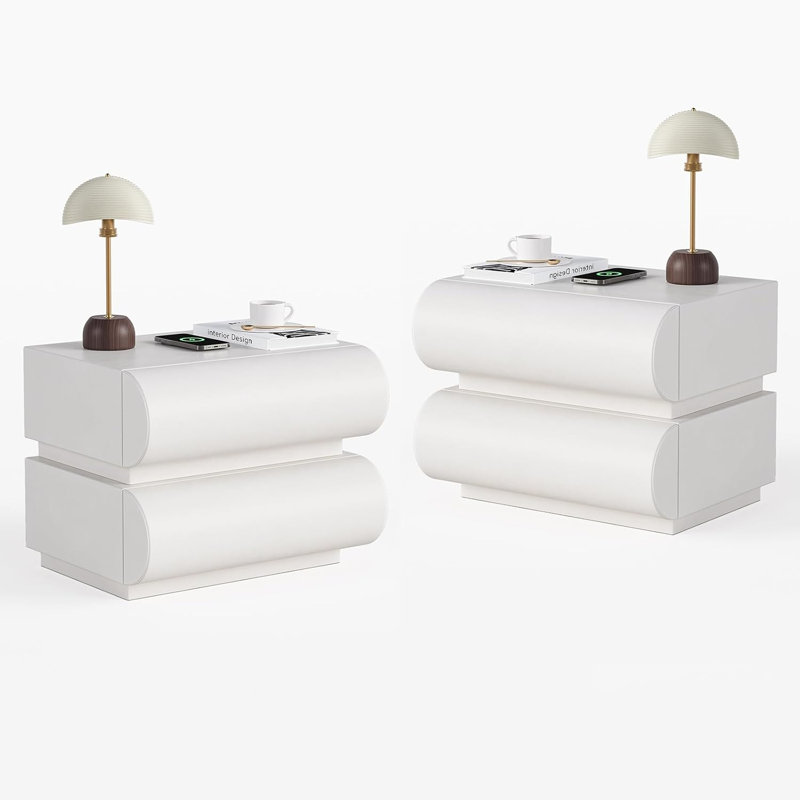 Ensemble de 2 tiroirs de chevet modernes Hum Hum, Blanc