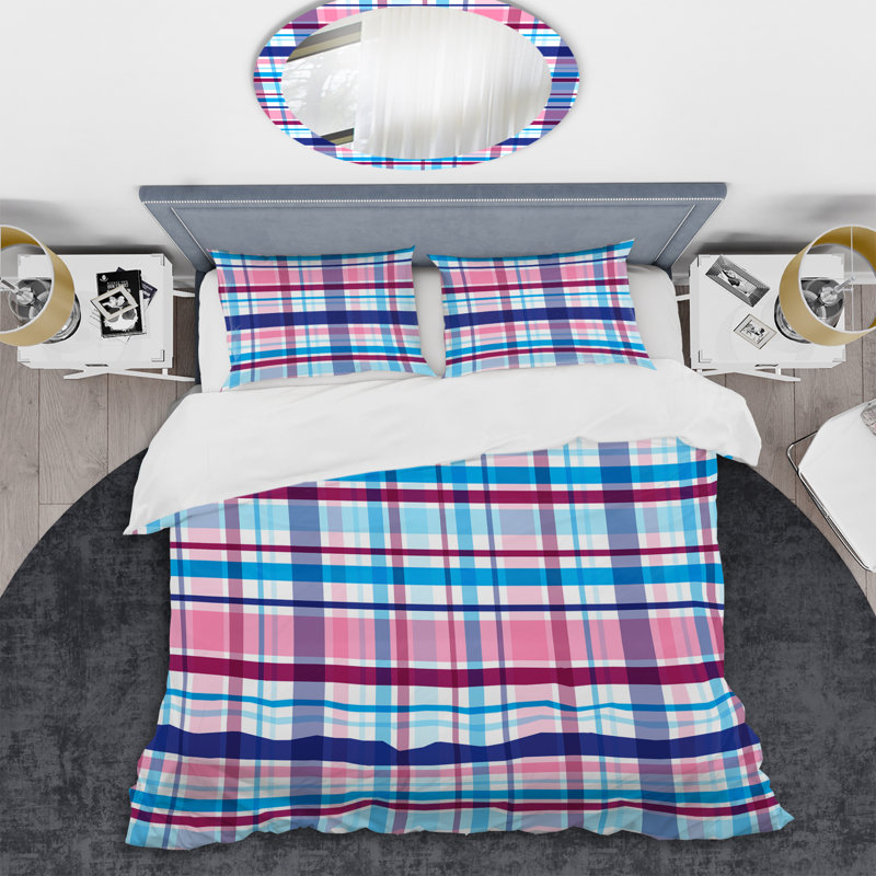 Tartan à carreaux rouge et bleu - Ensemble de housse de couette abstrait - Microfibre de polyester