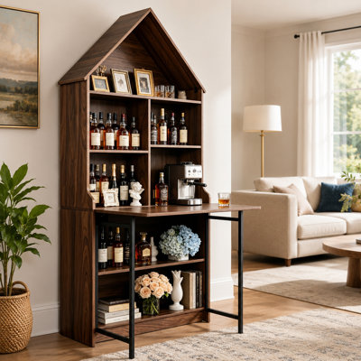 Foldable Writing Desk with Storage Shelves and Convertible Bookshelf