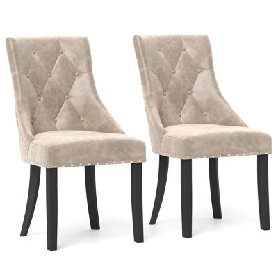 Upholstered Dining Chairs Set Tufted Wingback Chairs w/ Solid Wood Legs
