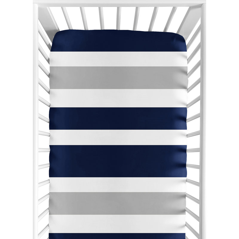 Drap-housse pour lit de bébé à rayures, Bleu marine / gris