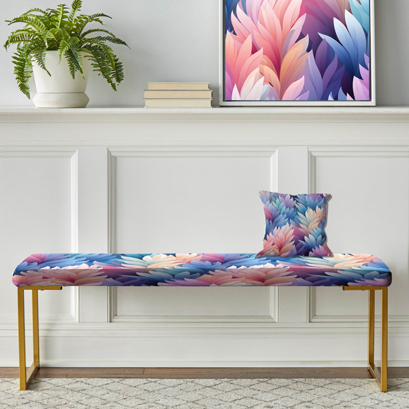 Motif de chevron bleu et rose à motif de fougères mystiques - Floral