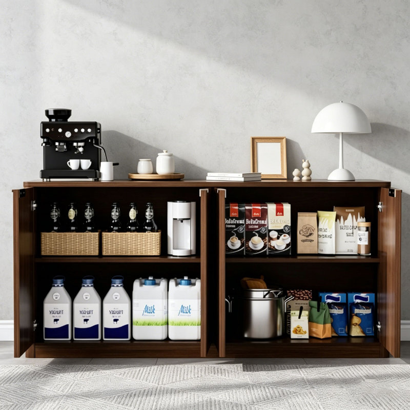 Buffet de 67 pouces avec ondulation moderne et contour arrondi, H 27,7 po x l 67 po x P 15,7 po, Noyer