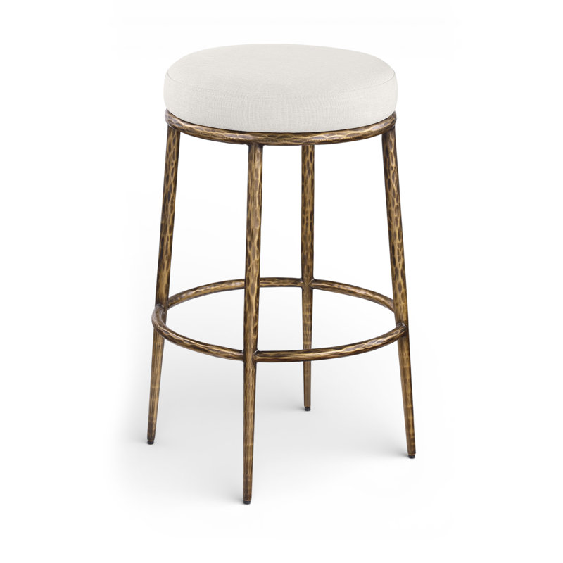 Tabouret de bar rembourré Ferro, Laiton, Tissu performance crème