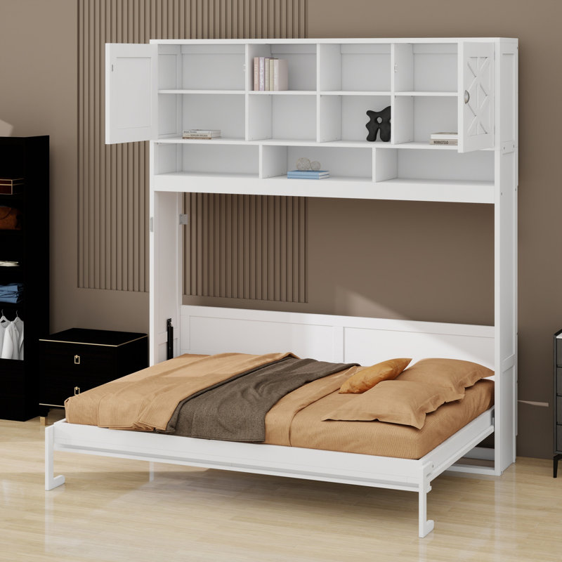 Lit escamotable peu encombrant avec rangement spacieux et rayures en losange