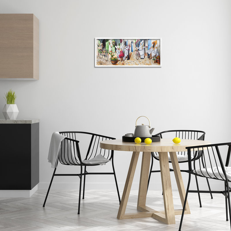 «Town Café Chefs», art de la giclée encadrée par Ronald West, Estampe numérique encadrée blanc bord de mer, H 10 po x l 24 po