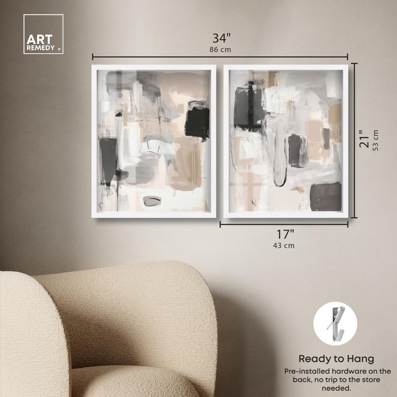 Ensemble de décoration murale Contemplative Minimal Abstract, Cadre blanc, H 21 po x l 17 po