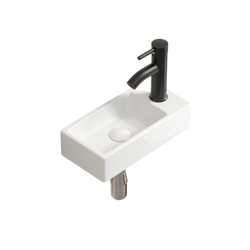 Wall Mounted Basin Sink Rectangular White Ceramic Hand Wash Basin Without Faucet And Drain On Left Hand Side