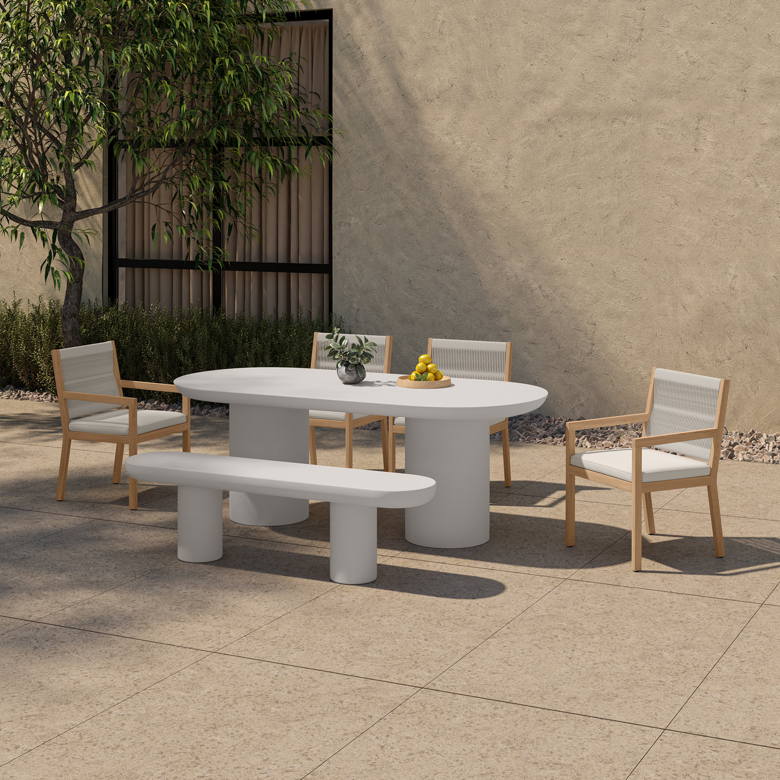 Ansel Garden Bench, Cream, 19.29"H x 68.11"W x 15.75"D