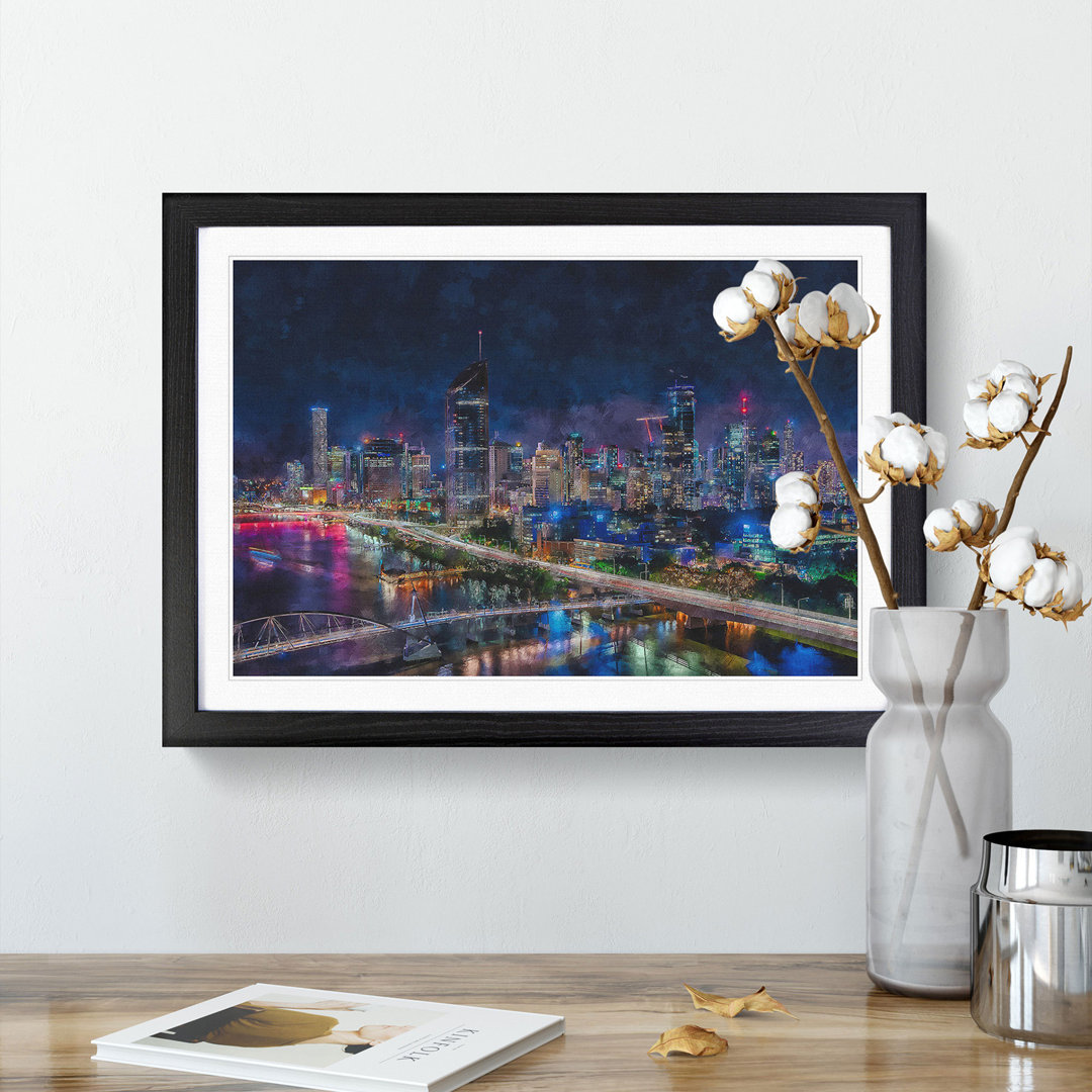 Brisbane City Skyline Australia Painting - Single Picture Frame Print on MDF