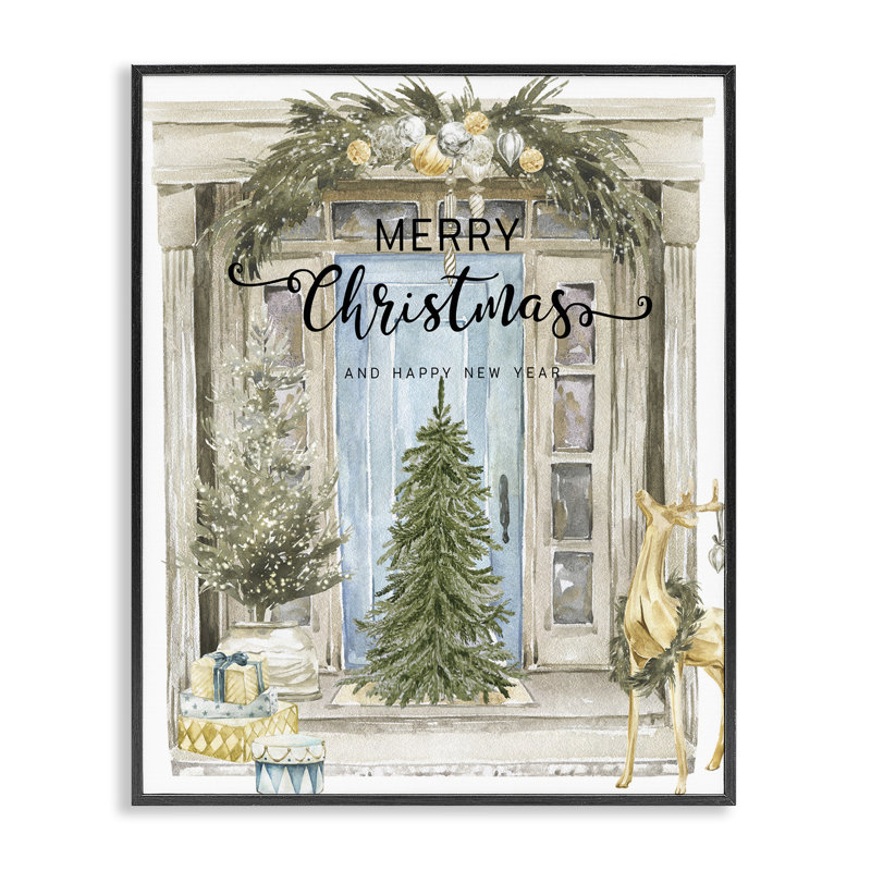 Giclée encadrée et porte Merry Christmas, design par Jesse Keith, H 14 po x l 11 po, Giclée encadrée noir minuit