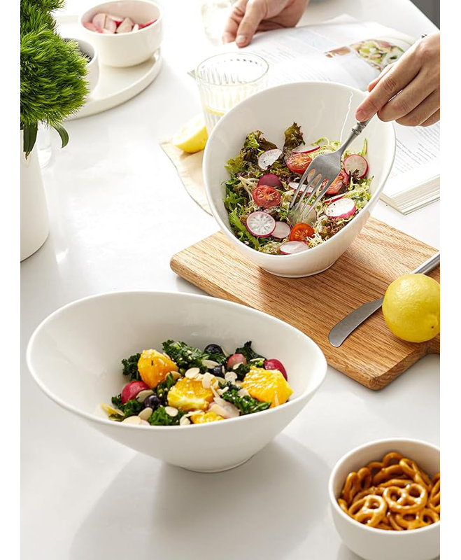 Bols à salade inclinés Lovitto, bols blancs en céramique pour restaurant