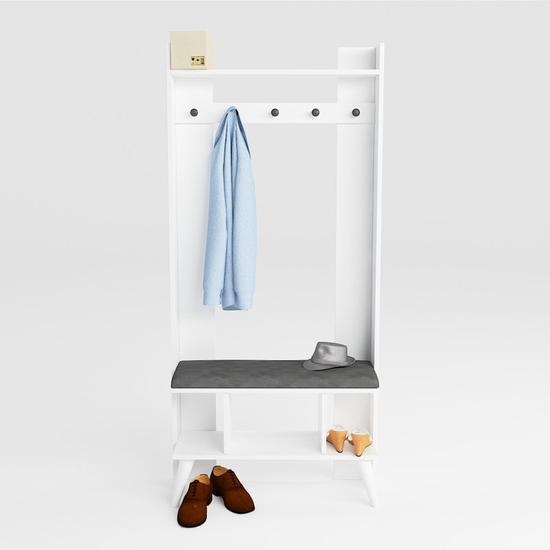 Hall Tree 32.9'' Wide with Bench and Shoe Storage