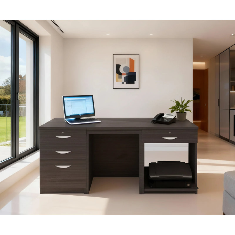 Walshaw Solid Wood Base Writing Desk, Black Havana