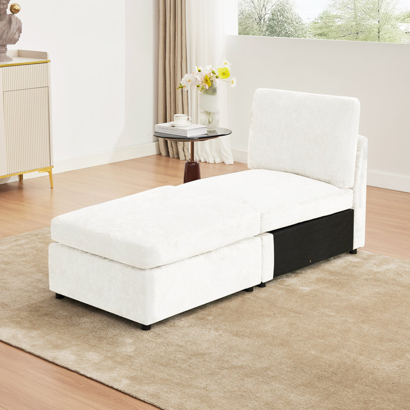 Canapé modulaire rembourré sans accoudoirs avec repose-pieds, Mélange de polyester beige