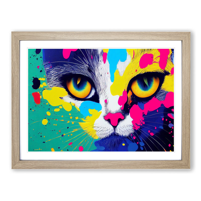 Cat Splashed Vol.3 Abstract - Framed Print, 46cm H x 64cm W x 2cm D, Oak