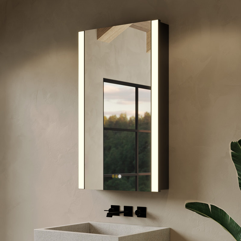 24”Wx40”H Modern LED Medicine Cabinet with Mirror, Anti-Fog, Outlets & Adjustable Shelves, Matte Black, 40" H x 24" W x 5" D