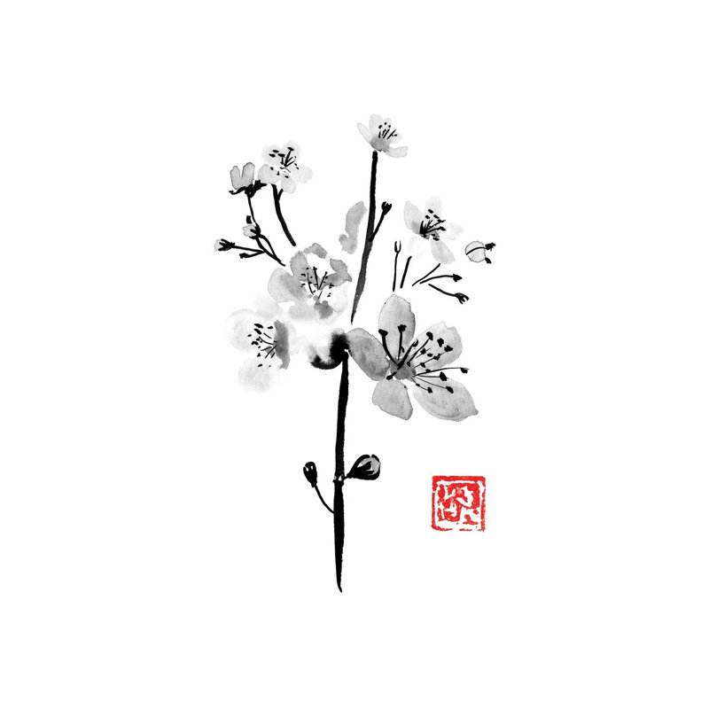 Sakura by Péchane - Painting on Canvas, Wrapped Canvas, 20.32 cm H x 30.48 cm W