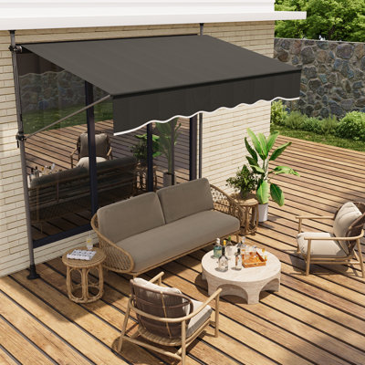 10 ft Manual Retractable Awning, Patio Sun Shade Canopy, Adjustable Angle & Height Outdoor Window Door Sun Shelter, UV Protection Patio Awning for Deck, Balcony & Porch