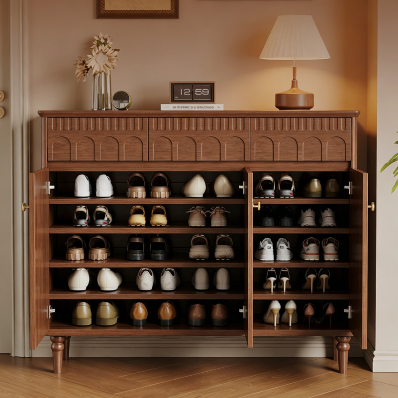 47.24"Brown Solid Wood Home Shoe Cabinet