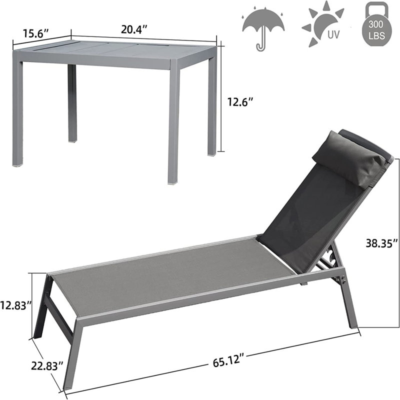 Patio Chaise Lounge Set, Gray