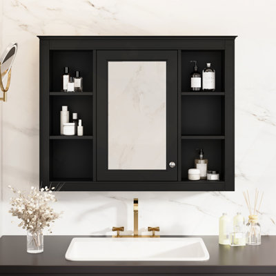 Medicine Cabinet, Wall Mounted Bathroom Storage Cabinet, Modern Bathroom Wall Cabinet With Mirror, Mirror Cabinet With 6 Open Shelves (Not Include Bathroom Vanity )