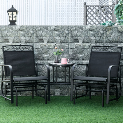 Fauteuil oscillant avec table basse pour la cour arrière - 2 balançoires à bascule, toile respirante, chaise de jardin noire, finition aérée