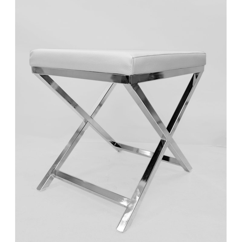 Andriesse Solid Wood Accent Stool, White, Silver
