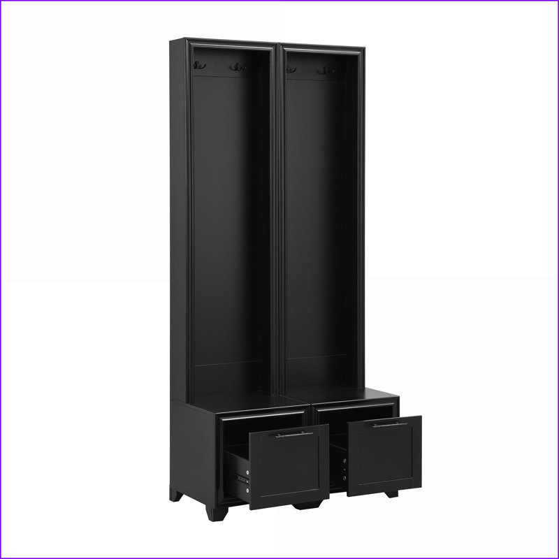 Coat Racks Set of 2, French Retro 3-in-1 Hall Tree with Bench &amp; Drawers | Black | MDF, Black