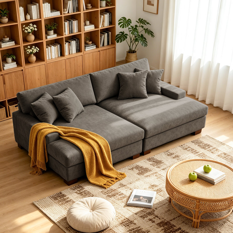 Oversized Upholstered Camel Chenille Sleeper Sofa Bed Lounge sofa with Armrests & Throw Pillows, Camel Chenille